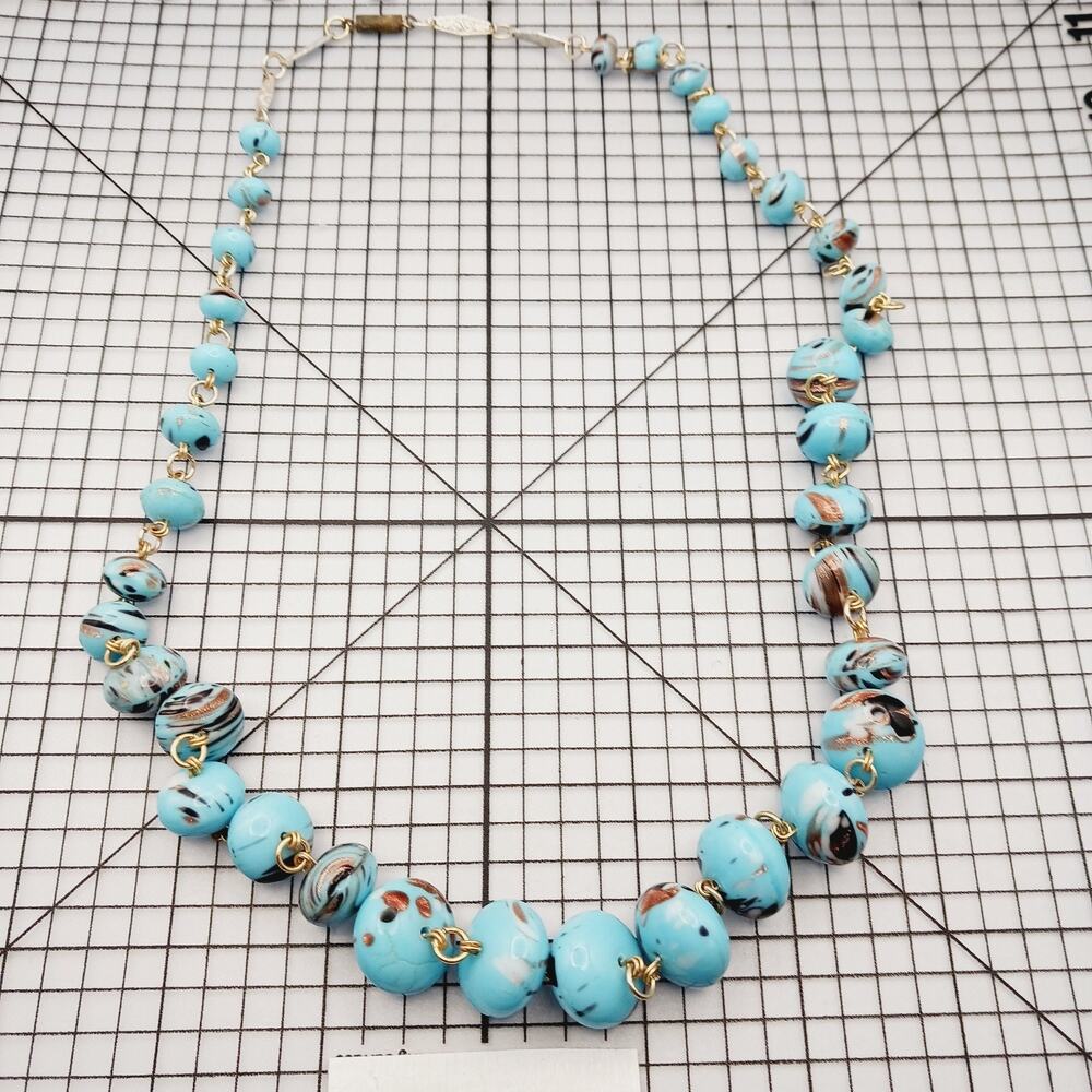 Necklace VTG Mid Century Turquoise Art Confetti Bead Copper Fleck 25" Statement